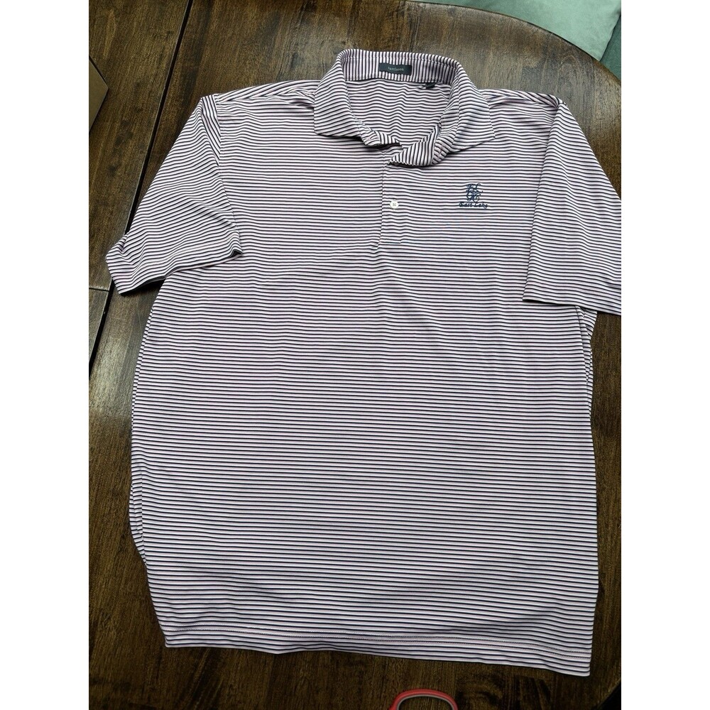 Turtleson East Lake Striped Stretch Short Sleeve Polo Shirt XL Pink Navy